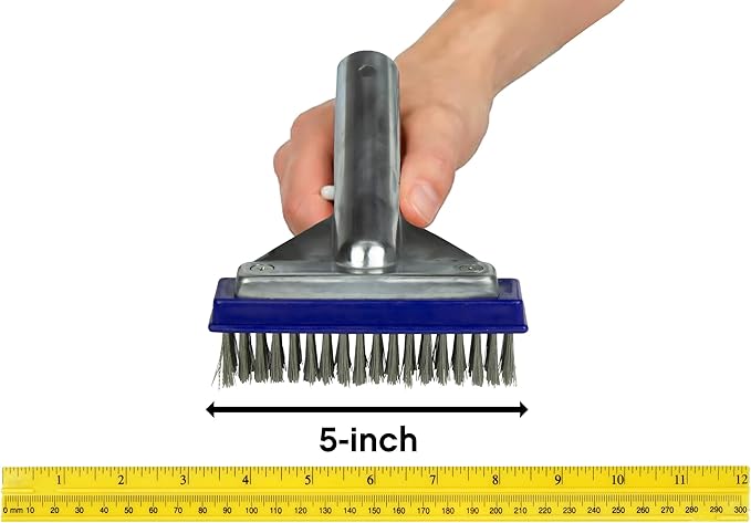 Poolmaster 5-Inch Stainless Steel Pool Algae Detail Brush, Heavy-Duty Aluminum Back, for Gunite Concrete Pools and Spas, Small Narrow Head for Corners, Steps and Tight Areas