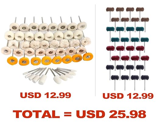 82PCS 1Inch Polishing Kit, Buffing Kit - Professional Wool Fabric Cotton Kit (50PCS) & Abrasive Set (32PCS) Mounted 3mm Shank for Rotary Tool Accessories