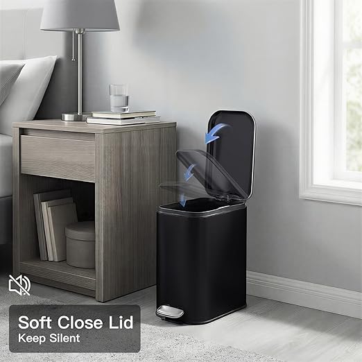 Bathroom Trash Can with Lid, 5L/1.3 gal Stainless Steel Step Trash Can, Slim Small Wastebasket with Removable Inner Bucket for Toilet Bedroom Office