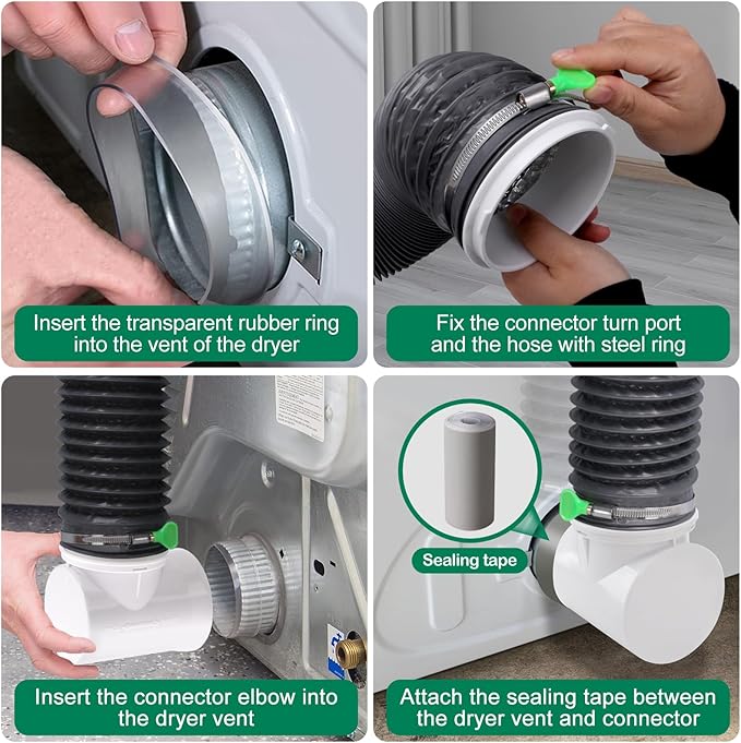 Dryer Vent Hose For Tight Space,Indoor Dryer Vent, Dryer Hose Vent Kit,90 Degree Dryer Vent Elbow,Dryer Vent Connector Kit,Dryer Vent Duct, Dryer Vent Adapter, Dryer Vent Vacuum Hose Attachment