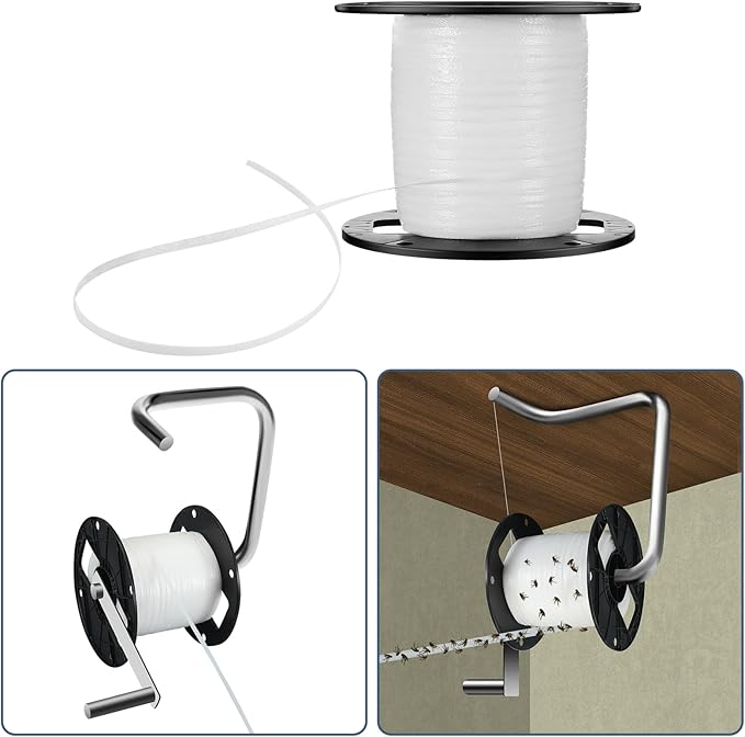 Qualirey 1 Pc Sticky Fly Tape Roll 1000 ft Fly Ribbon Line Kit Housefly Reel Hanging Sticky Tape Trap Disposable Bug Strip for Barns Home Indoor Outdoor, Non-Toxic (White)