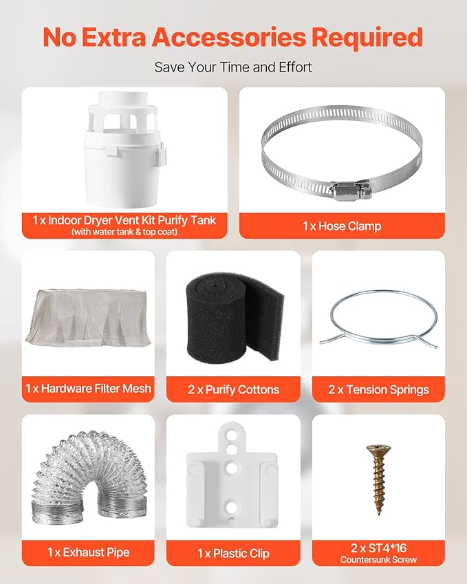 VEVOR 3-in-1 Indoor Dryer Vent Kit, with Bucket for Electric Dryer with 4-Inch by 5-Feet Extendable Exhaust Hose, Premium Quality & Light Weight & No Extra Accessories Required for Apartments, RVs