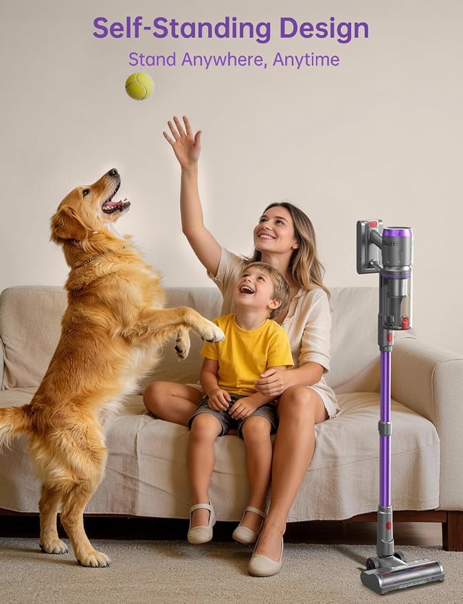 OXVAC Cordless Vacuum Cleaner, 60KPa 650W Stick Vacuum with 80Mins Runtime, Smart AUTO Mode, Anti-Tangle Brush, Self-Standing, Large Cup for Home, Pet Hair, Carpet & Hardwood Floor