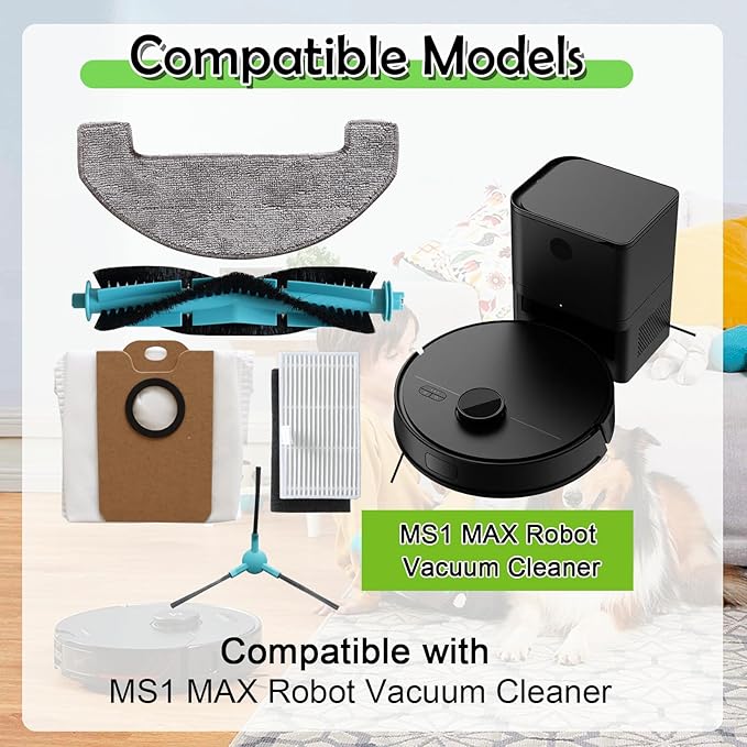 Eagles MS1 MAX Replacement Parts Compatible with MONSGA MS1 MAX Robotic Vacuum Cleaner, 1 Roller Brush, 4 HEAP Filter, 6 Microfiber Mop, 6 Dust Bags, 6 Side Brushes, 1 Clean Brush