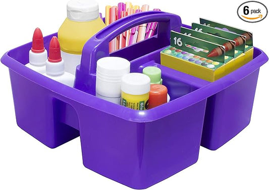 Storex 3-Compartment Small Caddy – Multipurpose Classroom Organizer with Handle, Purple, 5-Pack (00944U06C)