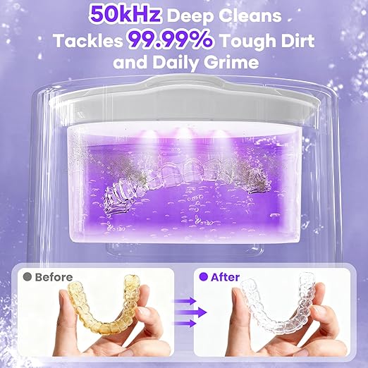 Ultrasonic Cleaner for Retainers & Aligners - 50kHz Dental Pod for Invisalign, Braces, Dentures, Night Guards, 200ml 3 Modes, Deep Clean for Fresh Retainers, White
