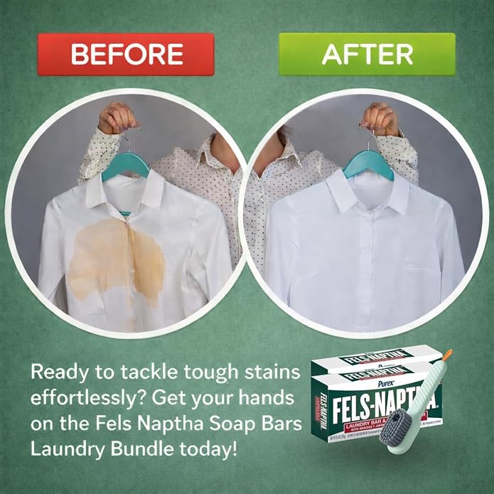 AMSY Stain Remover Bundle - Laundry Brush with Soap Dispenser & 2 Sisal Pouches Bundled with 2 Pack of Fels Naptha Laundry Bars