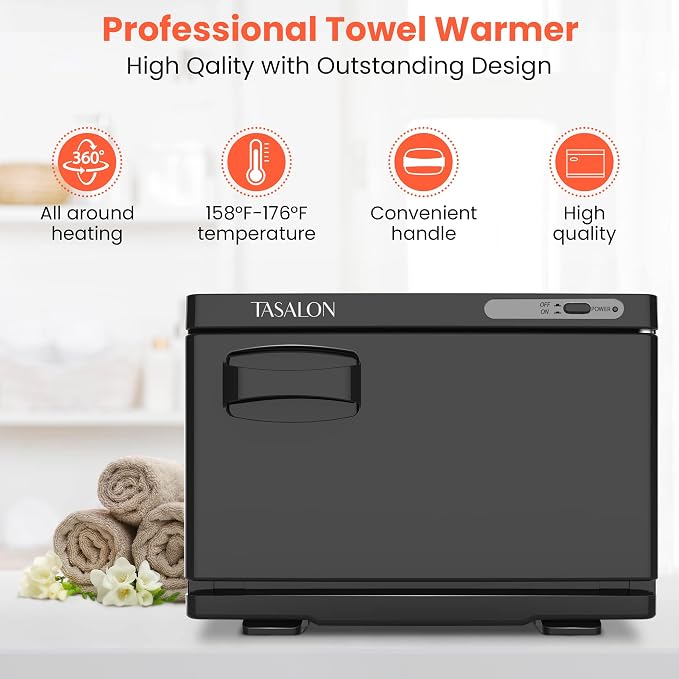 TASALON Professional Hot Towel Warmer Cabinet, 8L Middle Capacity, Use for Facial Spa, Hair Beauty, Salon Equipment and Home, Perfect Temperature for Towel Warmer, Fits up to 24 Small Towels - Black