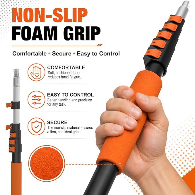 LAANPOLE Telescoping Pole, 5-24FT Aluminum Extension Pole(30FT Reach), Multi-Purpose Paint Roller for Painting, Dusting and Cleaning