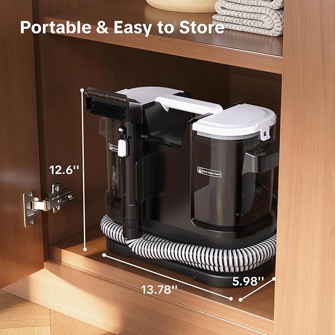 Lubluelu Upholstery Cleaner Machine 600W Motor - 20Kpa Suction, Portable Handheld Carpet Cleaner with Self-Cleaning and Long Hose for Pet Stains, Couch, Car Seats and Area Rugs