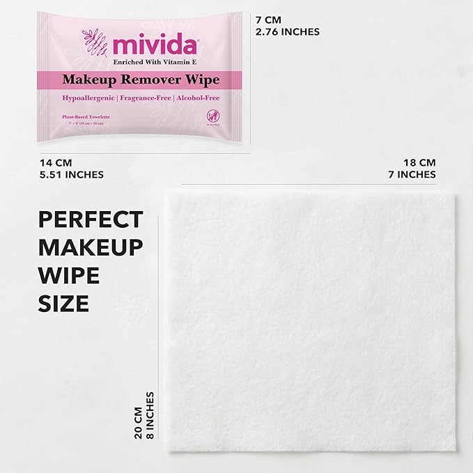 mivida100 Count Hypoallergenic Makeup Remover Wipes Individually Wrapped with Vitamin E | Dermatologist Tested Alcohol-Free, Fragrance-Free face wipes Individully Wrapped