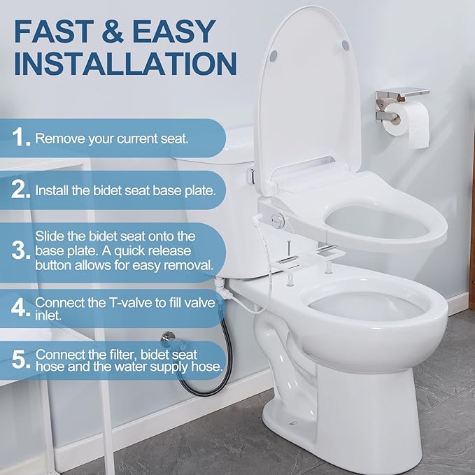 Bidet Toilet Seat, Round, Electric, Warm Water, Air Dryer, Heated Seat and Slow Close Lid, Front and Rear Wash, Night light, Wireless Remote, 102D (Round)
