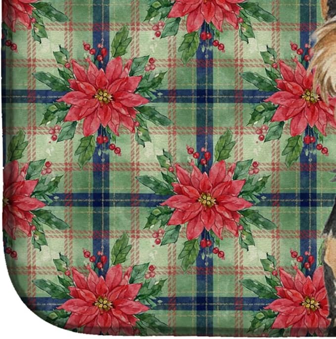 Caroline's Treasures Black and Tan Lakeland Terrier Christmas PoinsettIas Dish Drying Mat Absorbent Dish Drying Mat Pad for Kitchen Counter Dish Drainer Mat for Countertop, 14 x 21", Multicolor