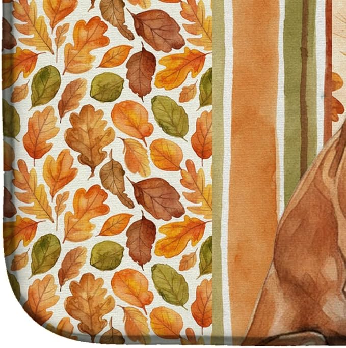 Caroline's Treasures Red Italian Greyhound Heirloom Fall Dish Drying Mat Absorbent Dish Drying Mat Pad for Kitchen Counter Dish Drainer Mat for Countertop, 14 x 21", Multicolor
