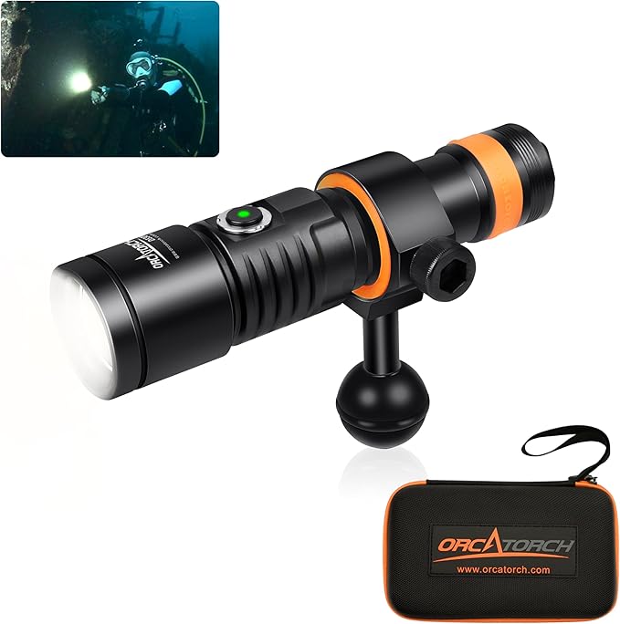 ORCATORCH D530V 1200 Lumens Underwater Video Light, 120° Super Wide Beam Dive Flashlight, 2 Modes with ZJ18 Ball Joint, IP68 Waterproof (150m) for Scuba Diving Photography/Videography