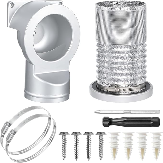 Magnetic Dryer Vent Connector Kit, DV90 Airtight Seal Coupling, 90-Degree Strong Magnet Quick Connection Self-Alignment Easy to Clean Included a 3.3 ft 4" Duct & 2 Clamps