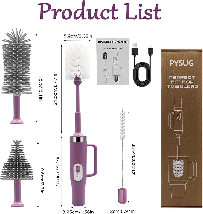 5-in-1 Long Handle Electric Bottle Brush Cleaner and Straw Cleaning Brush with Removable Brush Head, Multi-Function Rechargeable,for Stanley Cups, Baby Bottles, Pacifiers, Coffee Cups, Sports Bottles