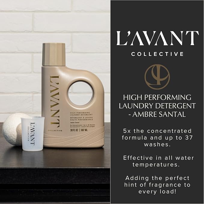 L'AVANT Collective Luxury Laundry Detergent | Ambre Santal | Natural Non-Toxic Liquid Laundry Soap with Enzymes | Plant-Based, HE Compatible, Protects Colors | 30 oz