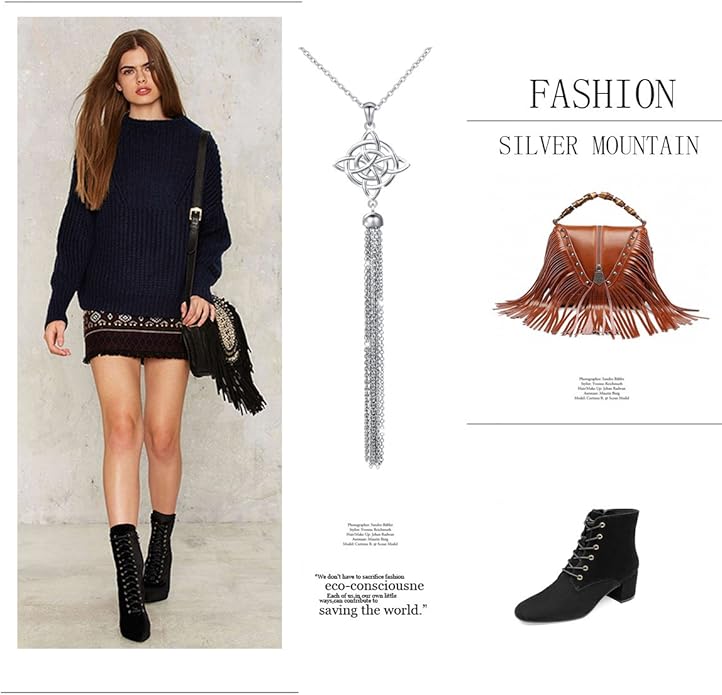 S925 Sterling Silver Long Chain Sweater Necklace for Women Statement Pendant Fringe Necklaces Jewelry Gift