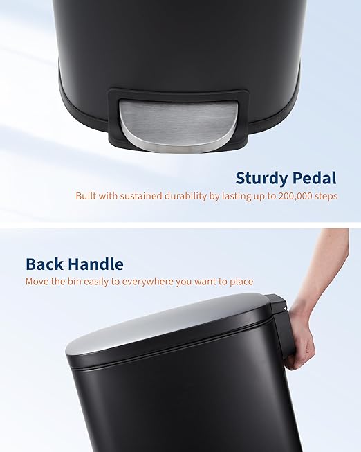 GarveeHome 13 Gal Slim Trash Can, Step Garbage Can with Soft-Close Lid, Stainless Steel Recycling Bin Waste Container with Removable Inner Bucket for Kitchen, Bathroom, Office, Black