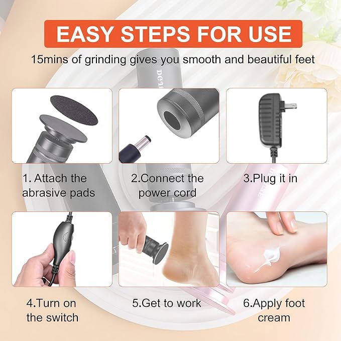 Electric Foot Callus Remover 36W, 1200RPM Heavy Duty Metal Grinder | 36W Motor, 60PCS Sandpaper Discs, Metal Body, Plug-in Corded, for Cracked Heels & Calluses, Home & Salon Pedicure Tool