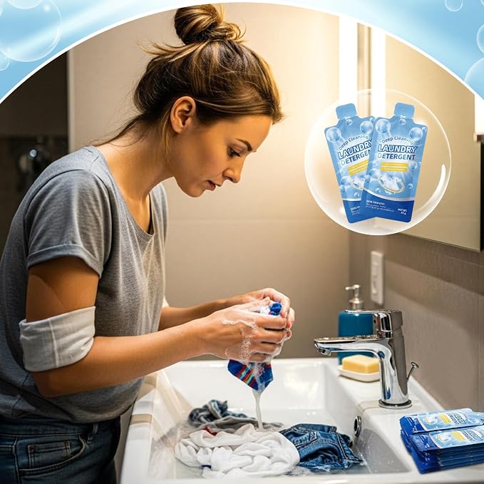 Loopeer 50 Pcs Individual Travel Laundry Detergent 0.88 oz Portable Liquid Detergent Packets for Sink Washing Travel Size Single Use Liquid Soap for Dorms Hotels Hostels Essentials Cleaning
