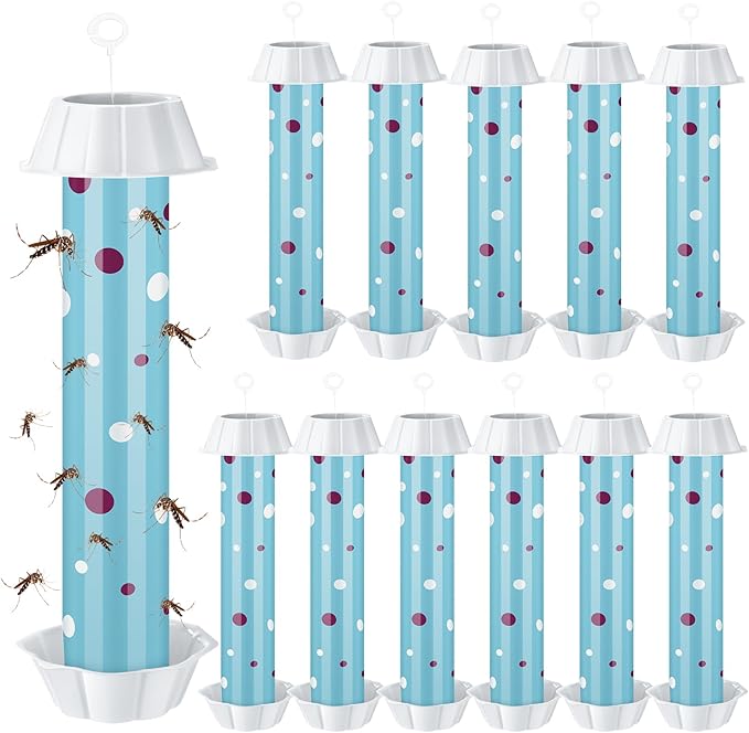12 Pcs Sticky Fly Trap Fly Stick Indoor Outdoor Long Lasting Adhesive Fly Catcher with Hanging Hook for Wasps Gnats Bugs Insects Moths Fruit Flies Mosquitoes Spiders Fleas (Sky Blue, White)