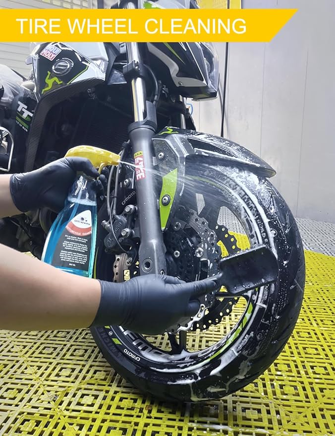 Motorcycle Cleaning Kit 10 Piece - Wash Set with Cleaner Degreaser Chain Lube Brushes Mitt Towel for Dirt Bike Sport Bike Cruiser Detailing