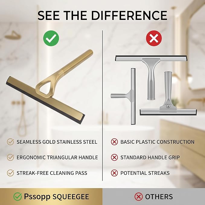 Stainless Steel Squeegee Tools, Window Glassware Household Bathroom Squeegees Mirror Artifact Glass Brush for Scratch Glass Cleaner Gold Tile Ceramic Shower Squeegees
