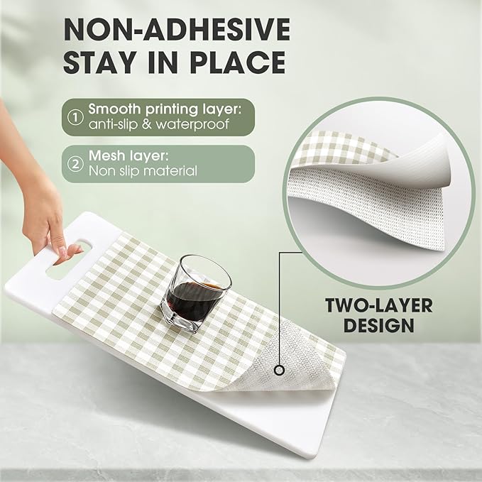 Drawer and Shelf Liner, Non-Slip Kitchen Cabinet Liners Non-Adhesive Thick Strong Grip Waterproof Washable Mats Protect Dresser Shelves Cupboard Bathroom Cabinets, Yellow Plaid, 12 in X 30 FT