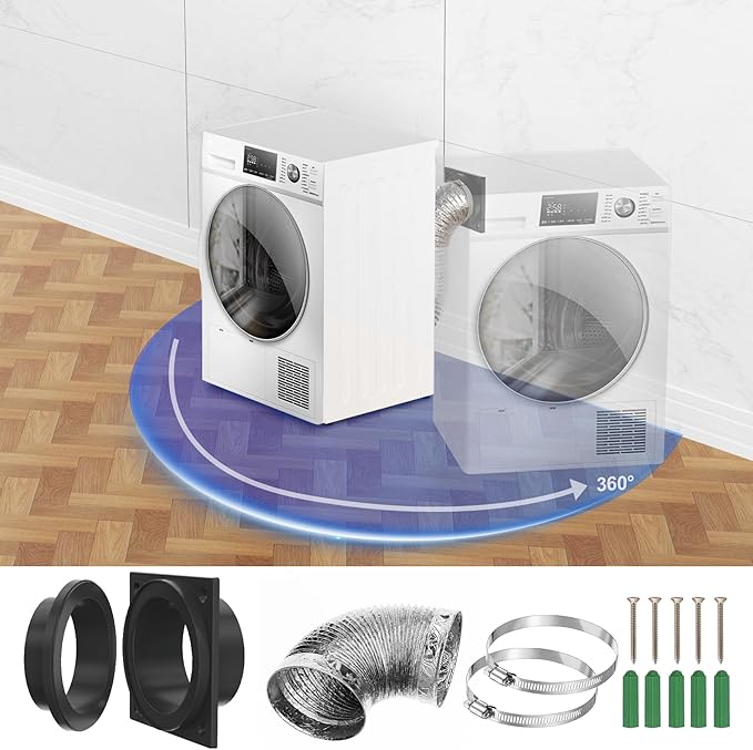 Magnetic Dryer Vent Coupling Kit, Airtight Seal Strong Magnetic Dryer Vent Connector, Quick Connect & Disconnect Flexible Exhaust Duct Adapter with Clamps & Screws for Easy Cleaning