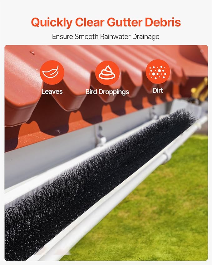 VEVOR Gutter Brush, 4.33 inch Diameter 15 Feet Total Length Gutter Cleaning Tools, Ground-Level Brush Leaf Guard for 5 Inch Gutters, Easily Clear Roof Leaves and Debris, 5 Pack