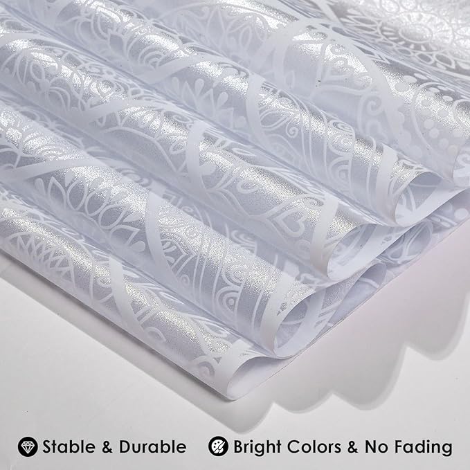 DKTIE Bohemian Decor Stained Glass Window Film with Installation Tools, Two-Way Window Privacy Film, Reduce Glare, Pure White, 35.4 x 118.1 Inch