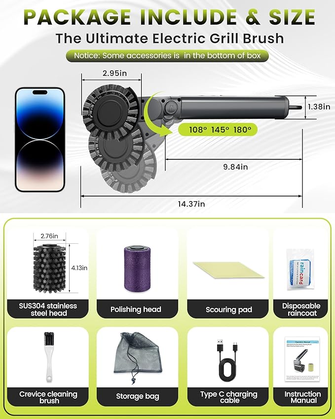 3-in-1 Electric Grill Brush for Outdoor Grill, Cordless Rechargeable BBQ Grill Cleaning Brush with Adjustable 3 Speeds,1.5HR Runtime, IPX7 Waterproof, Heat Resistant - Valentine Gifts for Men