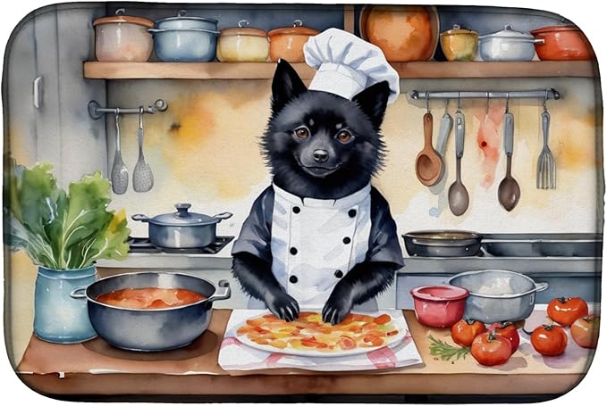 Caroline's Treasures DAC6320DDM Schipperke The Chef Dish Drying Mat Absorbent Dish Drying Mat Pad for Kitchen Counter Dish Drainer Mat for Countertop, 14 x 21", Multicolor