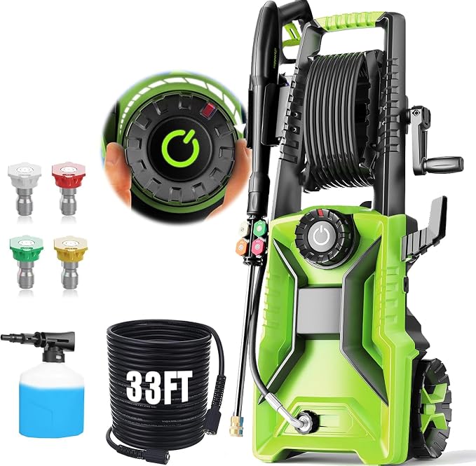 5000 PSI Adjustable Electric Pressure Washer, 2026 New Power Washer Pressure Adjustable (2500PSI-5000PSI) with 23ft Hose and 16.5ft GFCI Cord, 4 Nozzle and Detergent Tank for Cars, Upgraded LGreen