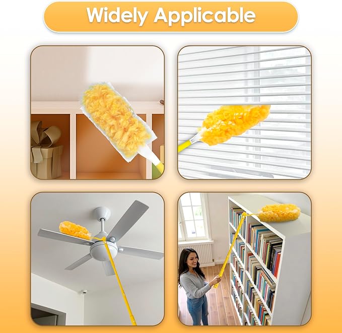 50 Count Feather Duster Refills for Swiffer Dusters Handle, 360 Degree Multi-Surface Duster Refill Kit with 1 Extended Handle and 1 Short Handle, Disposable Dust Removal Brush Heads for Electronics