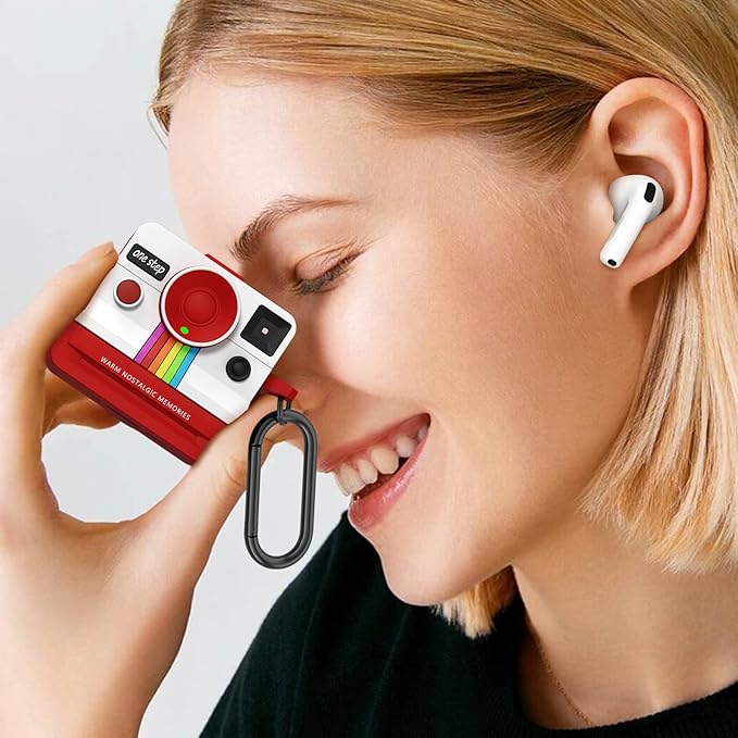 Retro Cases for AirPods 4 Case 2024 with Cleaner Kit - VISOOM Cute Fancy Protective AirPods 4th Gen Cases Cover Men Women Unique Polaroid Soft Cover for Apple AirPod Ipods 4 Wireless Charging Case-Red