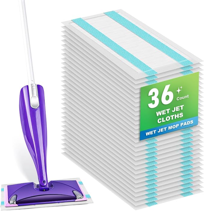 36 Count Refill for Swiffer Wet Jet Spray Mop, 5-Layer Thickened Super Absorbent Disposable Wet Jet Pads for All Floor Types