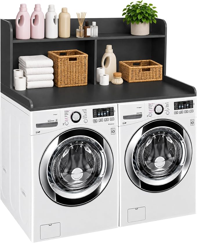 Royxen Laundry Countertop with 20“ Shelf Universal Fit, Washer and Dryer Countertop with Storage Space, Black
