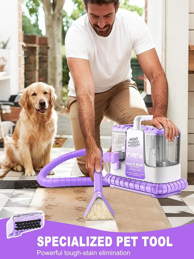 Portable Carpet & Upholestery Cleaner Machine for Pets, Spot, Stain, Couch Cleaner Machine with Powerful Suction and and Self Cleaning, Car/Auto Detailer, Lightweight Compact Design, Purple