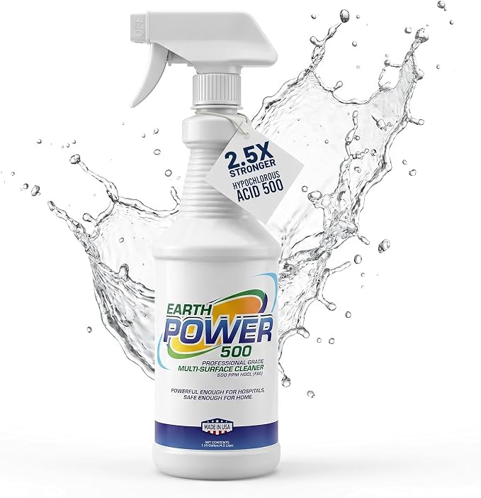 Earth Power Hypochlorous Acid 500 PPM Multipurpose Cleaner – Natural & Non-Toxic – Tile, Refrigerator, Shower, Countertop & Floor Cleaner – Family, Food & Pet Safe Cleaning Supplies – 32 oz
