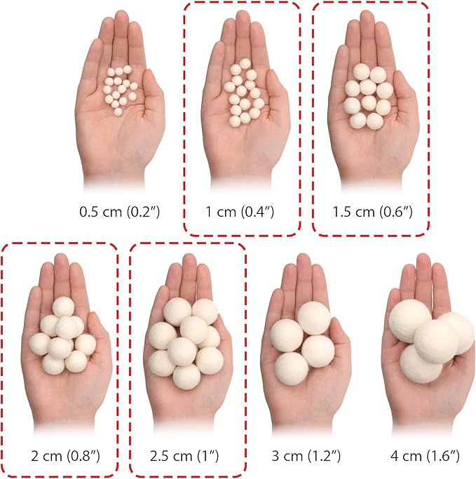 Glaciart One Felt Wool Balls, Felt Pom Poms (240 pcs) | 30 Pastel Colors & 4 Sizes from 0.4 to 1 Inch | Perfect for Garlands, DIY Crafts and Decoration