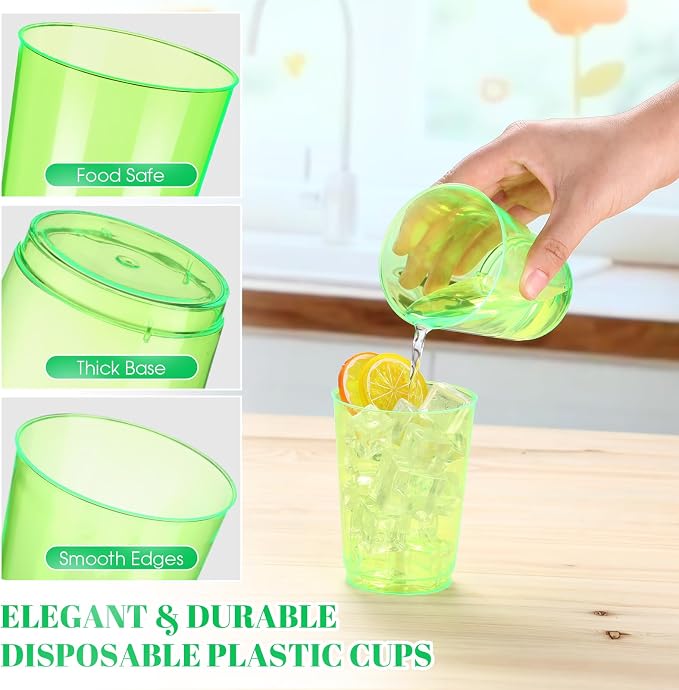 Teenyyou 150 Pcs St. Patrick's Day Cups 10oz Green Disposable Cups Heavy Duty Plastic Cup Fancy Cocktail Cup Drinking Tumblers for St. Patrick's Day Family Gathering Tea Party Wedding