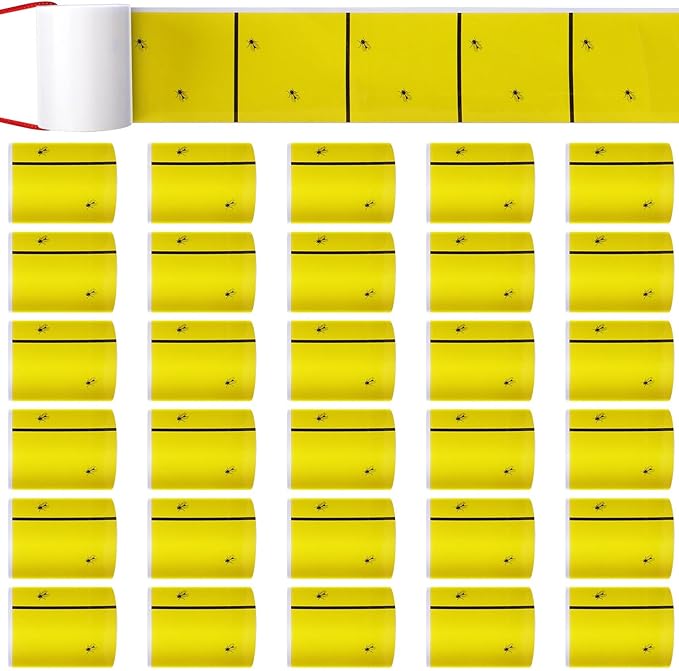 Qualirey Giant Sticky Fly Traps, Fly Strips for Indoor Outdoor Hanging Flying Tapes Non Toxic Ribbon Fruit Gnat Killer for Mosquito Plants House Horse Stable(23 ft,Yellow,30 Pcs)