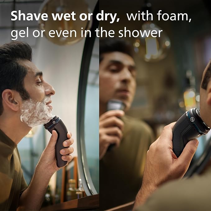Philips Shaver for Men Series 3000 Rechargeable Wet/Dry Mens Electric Shavers Electric Razor for Men- Modern Steel Metallic