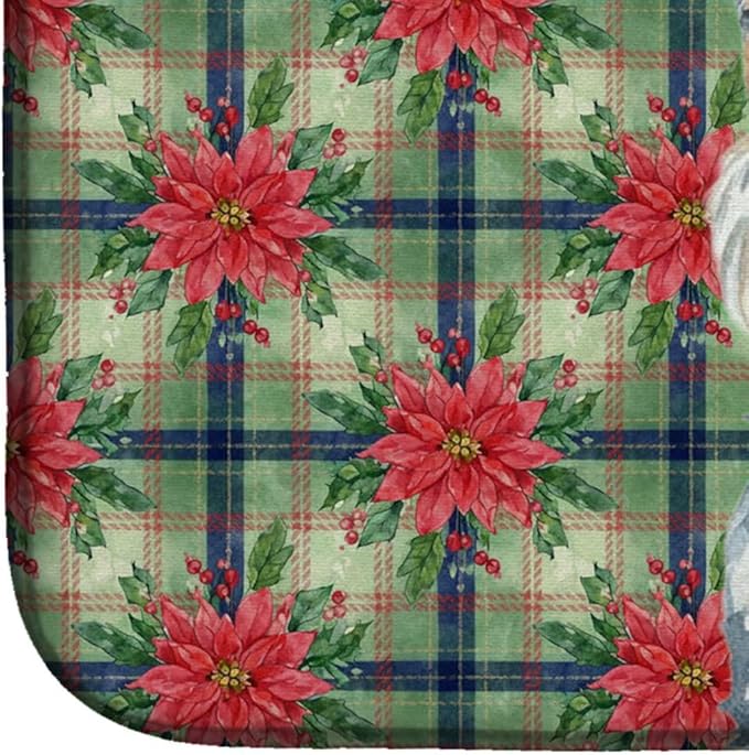 Caroline's Treasures Blue Lakeland Terrier Christmas PoinsettIas Dish Drying Mat Absorbent Dish Drying Mat Pad for Kitchen Counter Dish Drainer Mat for Countertop, 14 x 21", Multicolor