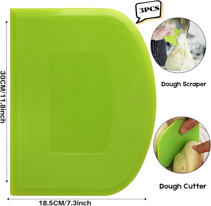 SURDOCA Dough Scraper Bench Scraper - 3P 11.8x7.3" Plastic Flexible Bowl Scraper, Sharp Edge & Angles Cake Scraper. Non-Slip Bakeware Decorating Tools Sculpting & Modeling Tools - Pure White