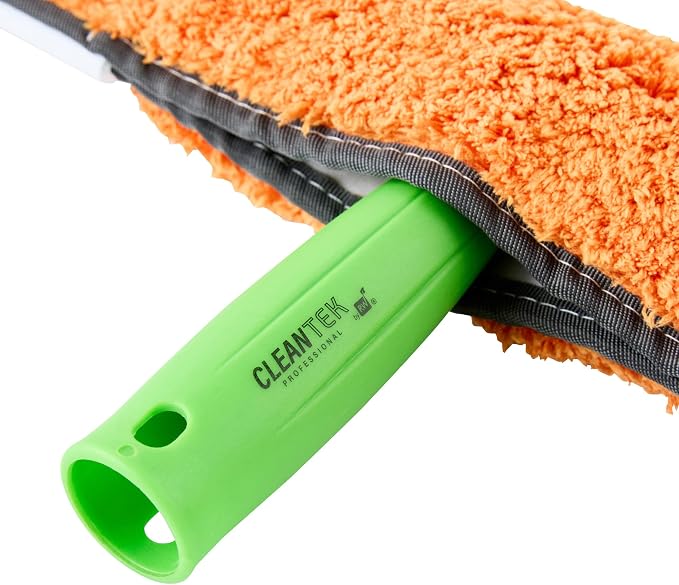 Restaurantware-Clean Tek Professional Window Washer Strip, 1 Window Scrubber with T-Bar Handle - Machine Washable, No-Streak Cleaning, Orange Microfiber Washer for Glass Door, Home Or Commercial Use