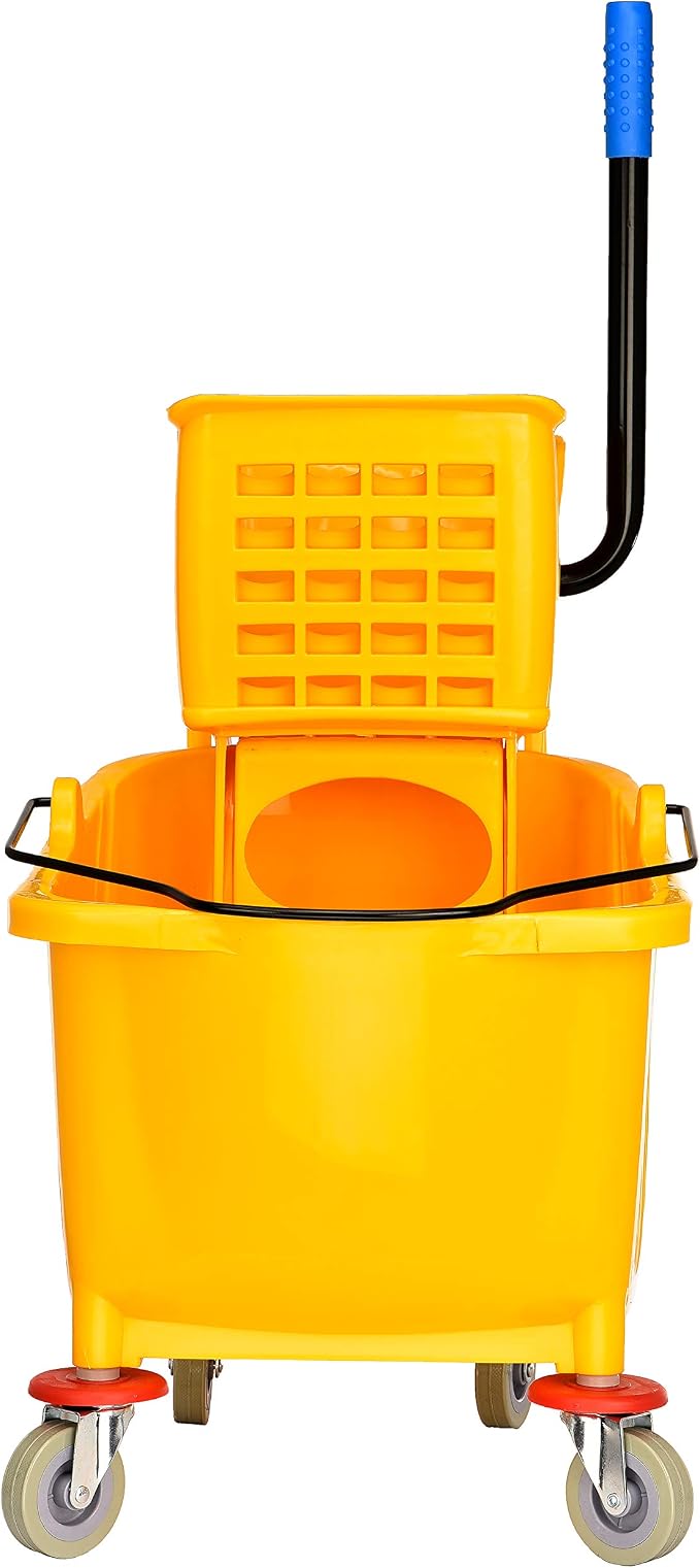 Alpine Mop Bucket & Side Wringer Combo - Heavy Duty & Commercial Janitorial Cart w/Spring Wringer on Wheels for Home & Industrial Cleaning - Commercial Mop Bucket for Business, Yellow